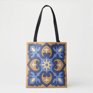 Blue and Gold Geometric Floral Tasche