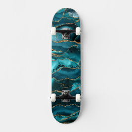 Blue and gold glitter agate skateboard