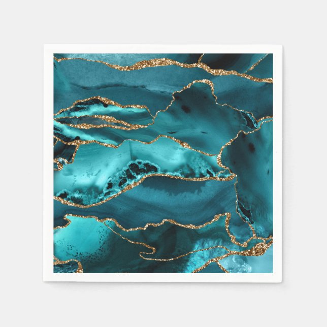 Blue and Gold Glitzer Agate Serviette (Vorderseite)