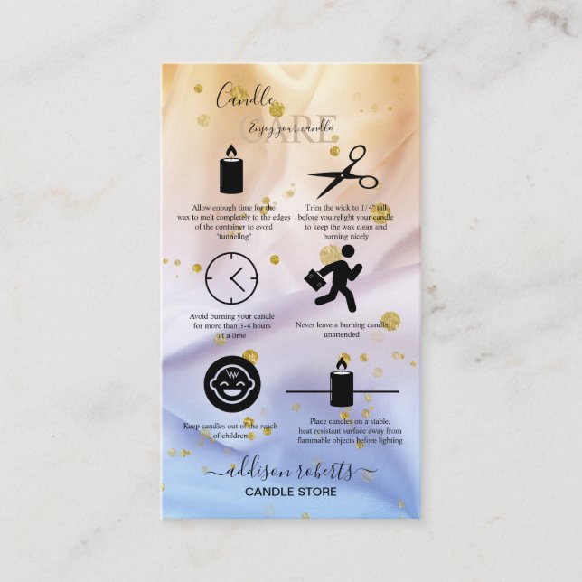Blue and Gold Glitzer Candle Care Visitenkarte (Vorderseite)