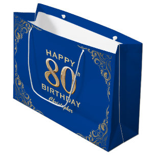 Blue and Gold Glitzer Frame der 80. Geburtstagspar Große Geschenktüte