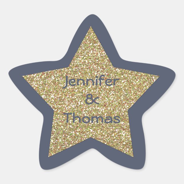 Blue and Gold Glitzer Look Star Wedding Sticker (Vorderseite)