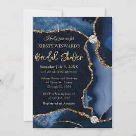 Blue and Gold Imitats Glitzer Agate Brautparty Einladung