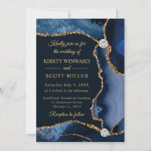 Blue and Gold Imitats Glitzer Agate Wedding