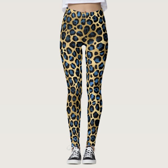 Blue and Gold Leopard Leggings (Vorderseite)
