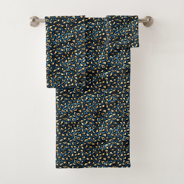 Blue and Gold Leopard Serie Design 1 Badhandtuch Set (Insitu)