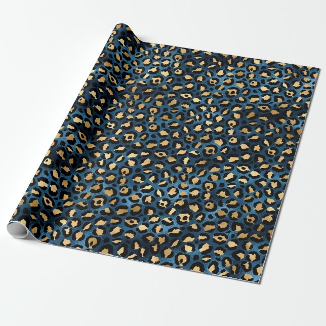 Blue and Gold Leopard Serie Design 1 Geschenkpapier (Ungerollt)