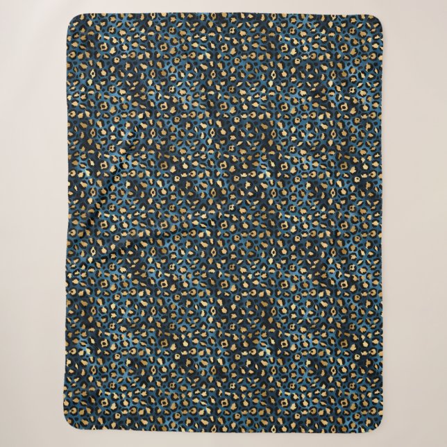 Blue and Gold Leopard Serie Design 1 Sherpadecke (Vorderseite)