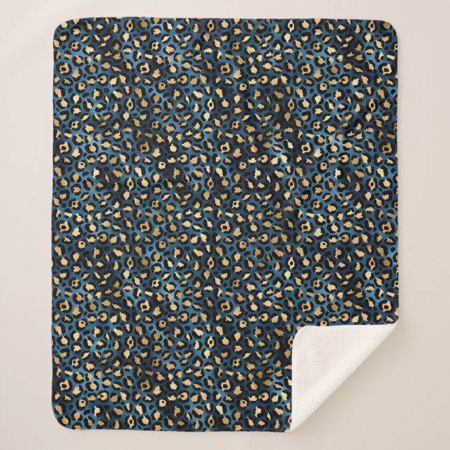 Blue and Gold Leopard Serie Design 1 Sherpadecke (Vorderseite)