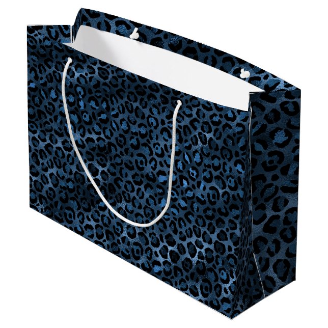 Blue and Gold Leopard Serie Design 3 Große Geschenktüte (Rückseite Schrägansicht)