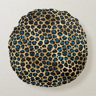 Blue and Gold Leopard Serie Design 4 Rundes Kissen