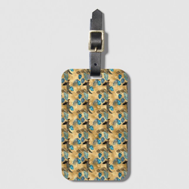 Blue and Gold Leopard Serie Design 7 Gepäckanhänger (Vorderseite Vertikal)