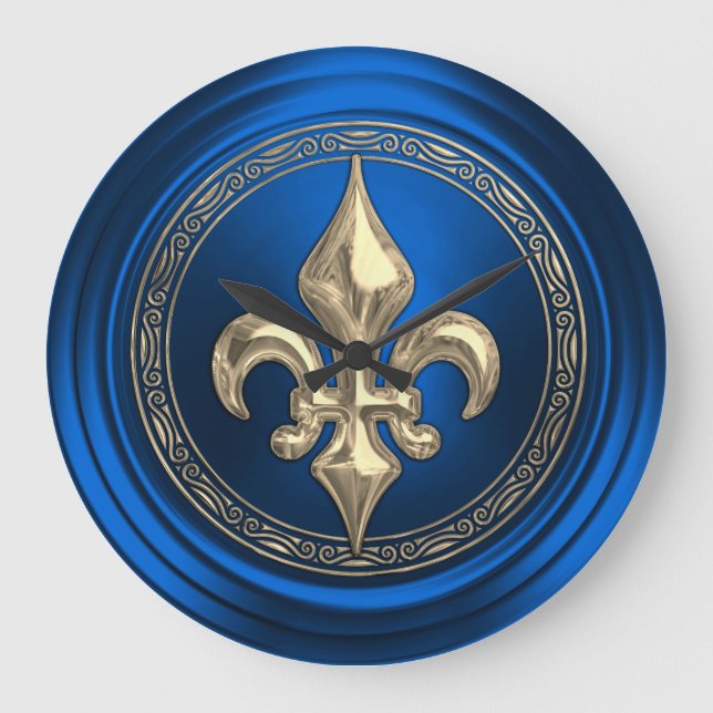 Blue and Gold Lilie Umschlag Aufkleber Große Wanduhr (Vorderseite)