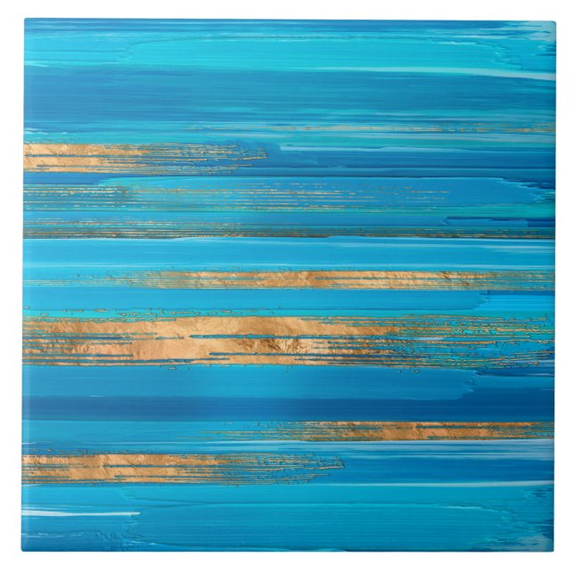 Blue and Gold lines Abstract N2 Fliese (Vorderseite)