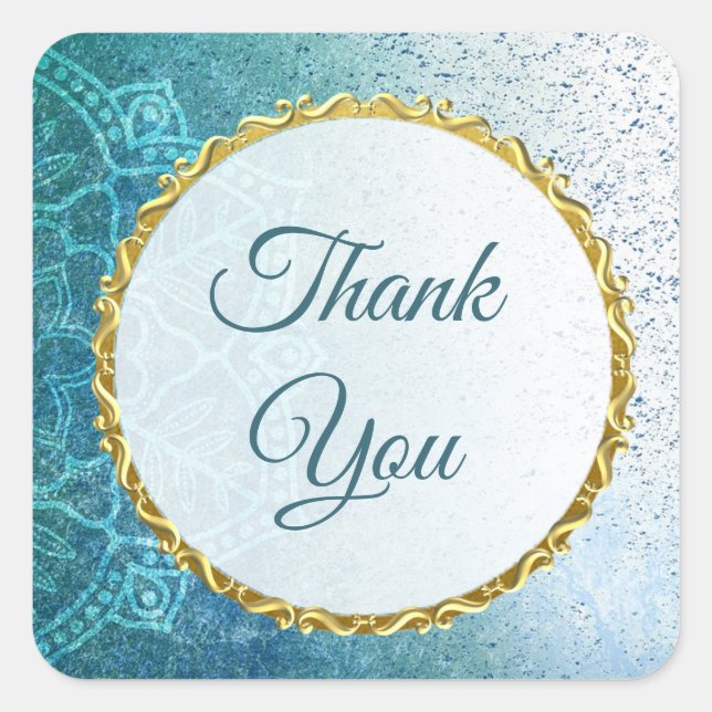Blue and Gold Mandala Danke Stickers (Vorderseite)
