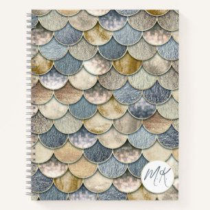 Blue and Gold Mermaid Scales Journal Notebook Notizbuch