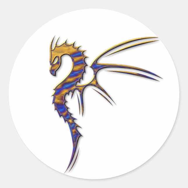 Blue and Gold Metal Dragon Runder Aufkleber (Vorderseite)