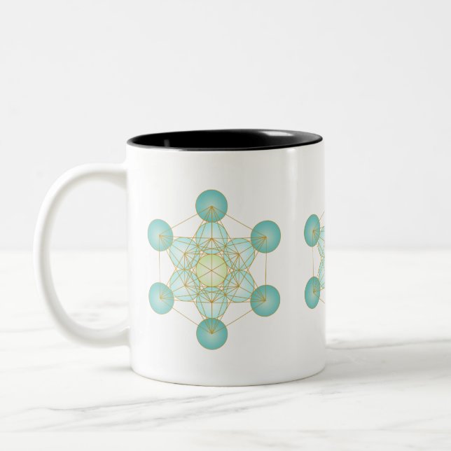 Blue and Gold Metatron's Cube Design Zweifarbige Tasse (Links)