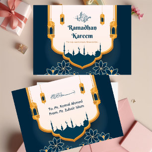 Blue and Gold Modern Ramadhan Kareem Grußkarte Mitteilungskarte