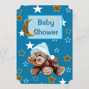 Blue and Gold Moon and Stars Kinderdusche lädt ein Einladung