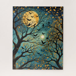 Blue and Gold Moon Bats bei Night Jigsaw Puzzle