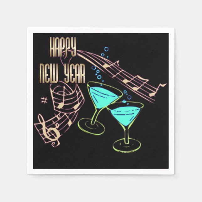 Blue and Gold Music and Cocktails Neapel Serviette (Vorderseite)