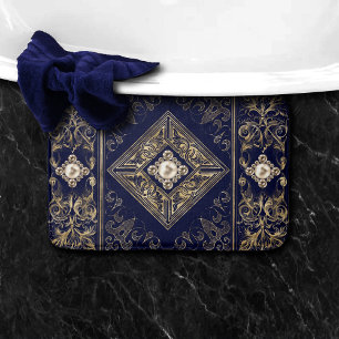 Blue and Gold Opulence   Verziertes JuwelierEmblem Badematte