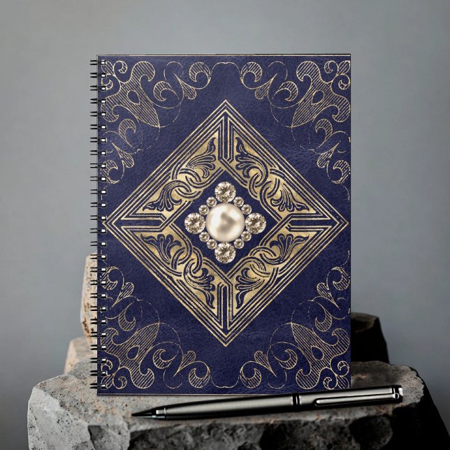 Blue and Gold Opulence | Verziertes JuwelierEmblem Notizblock (Von Creator hochgeladen)