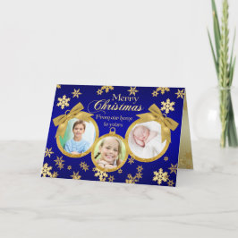 Blue and Gold Ornamente Weihnachtsfotokarte Feiertagskarte