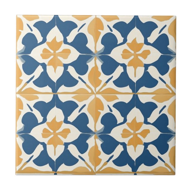 Blue and Gold Pattern Ceramic Tile Fliese (Vorderseite)