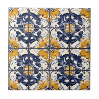 Blue and Gold Pattern Ceramic Tile Fliese