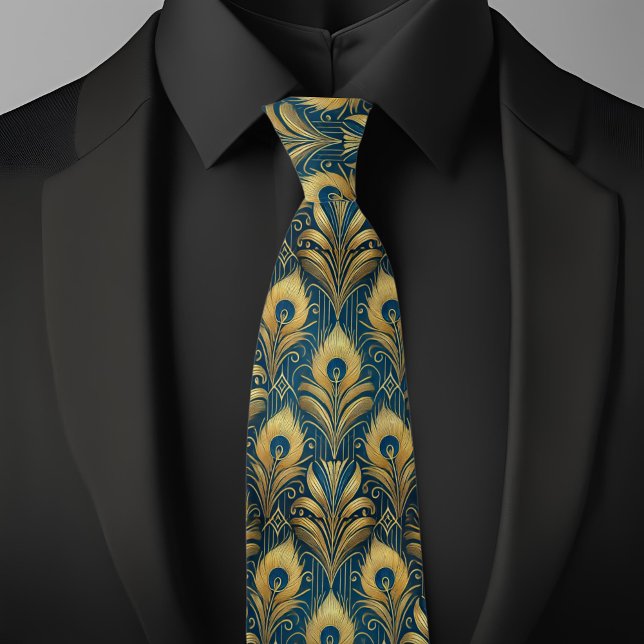 Blue and Gold Peacock Feathers Krawatte (Von Creator hochgeladen)