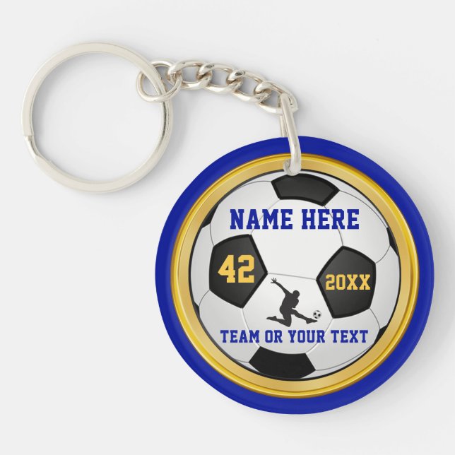 Blue and Gold PERSONALISIERT Boys Soccer Geschenke Schlüsselanhänger (Vorderseite)