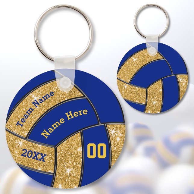 Blue and Gold Personalisiert Volleyball-Teamgesche Schlüsselanhänger (Personalized Volleyball Team Gifts. Cheap Volleyball Gifts for Girls. Custom Volleyball Keychains.)