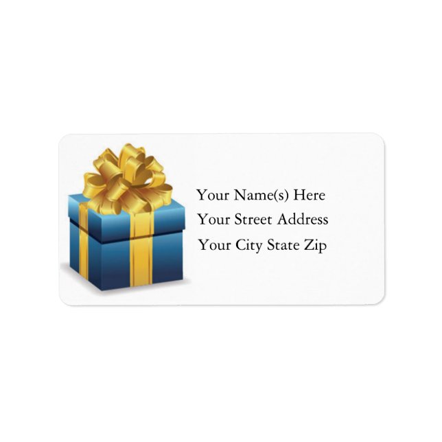 Blue and Gold Present Address Label Adressaufkleber (Vorne)