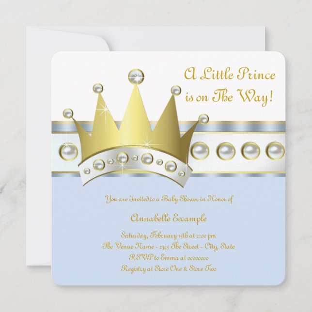 Blue and Gold Prince Baby Dusche Einladung (Vorderseite)