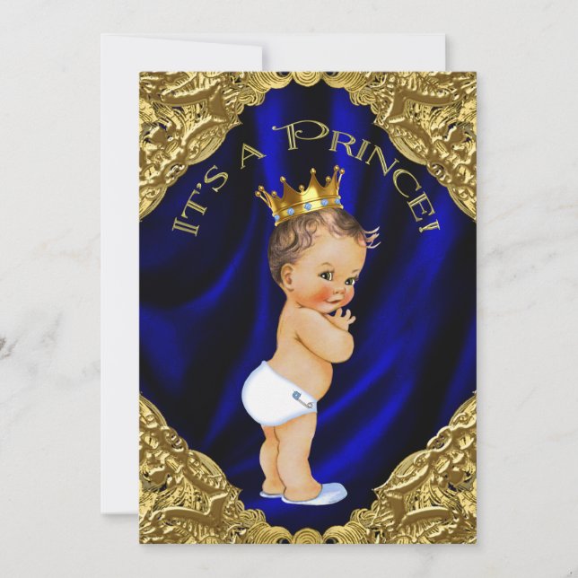 Blue and Gold Prince Baby Dusche Einladung (Vorderseite)