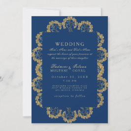 Blue and Gold Regal Indian Style Wedding Einladung