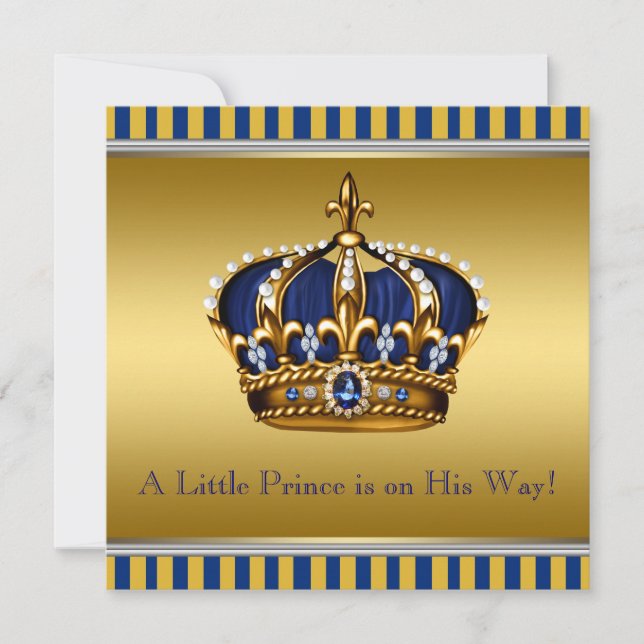 Blue and Gold Royal Baby Dusche Einladung (Vorderseite)