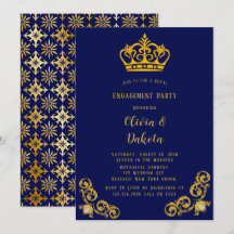 Blue and Gold Royal Wedding Engagement Party Invit