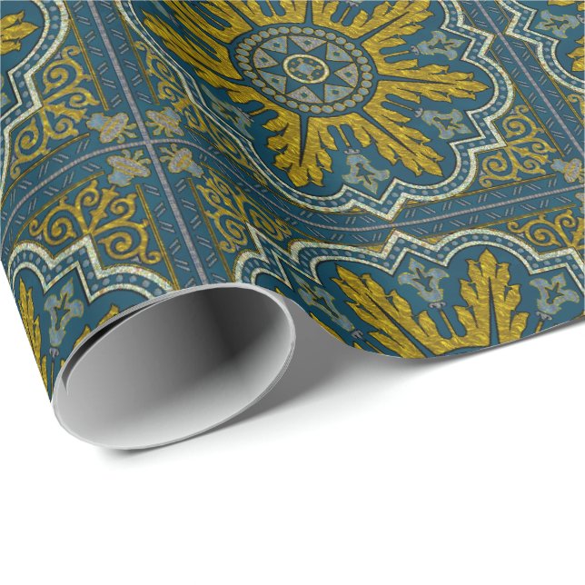 Blue and Gold Star Point Deko Geschenkpapier (Rolleneckpunkt)
