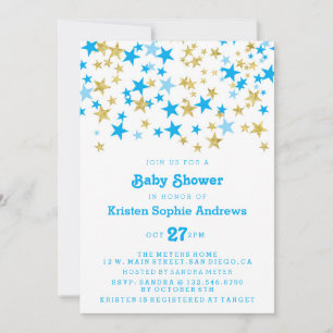 Blue and Gold Stars Kinderdusche Sprinkle Einladung