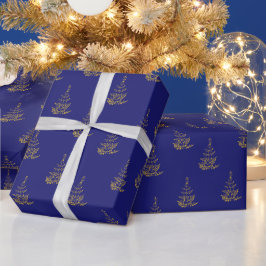 Blue and Gold Tree Holiday Geschenkpapier