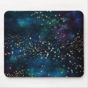 Blue and Gold Under Stars Night Sky Mousepad