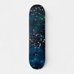 Blue and Gold Under Stars Night Sky Skateboard