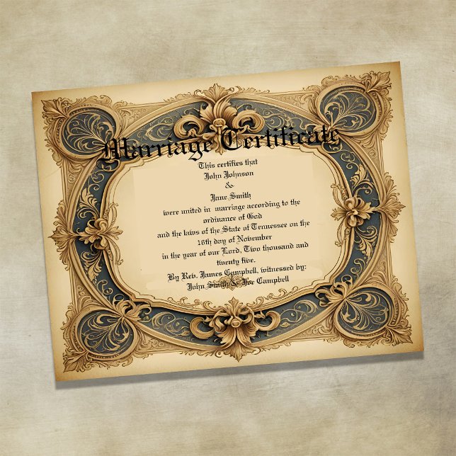 Blue and gold Vintage  Marriage Certificate Poster (Von Creator hochgeladen)