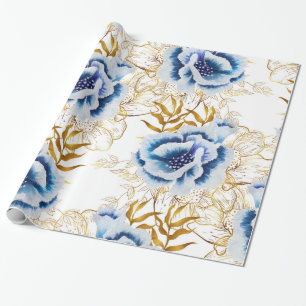 Blue and Gold Watercolor Anemone Geschenkpapier