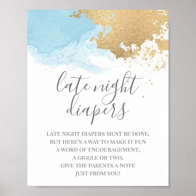 Blue and Gold Watercolor Baby Duschzeichen Poster (Vorne)