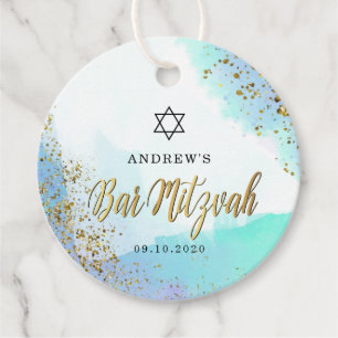 Blue and Gold Watercolor Star von David Bar Mitzva Geschenkanhänger