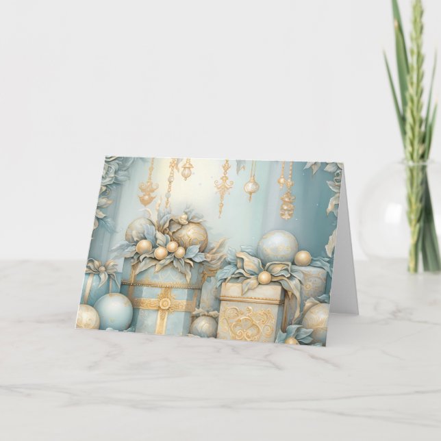 Blue and Gold Weihnachtsgeschenke und Ornament Des Karte (Vorderseite)